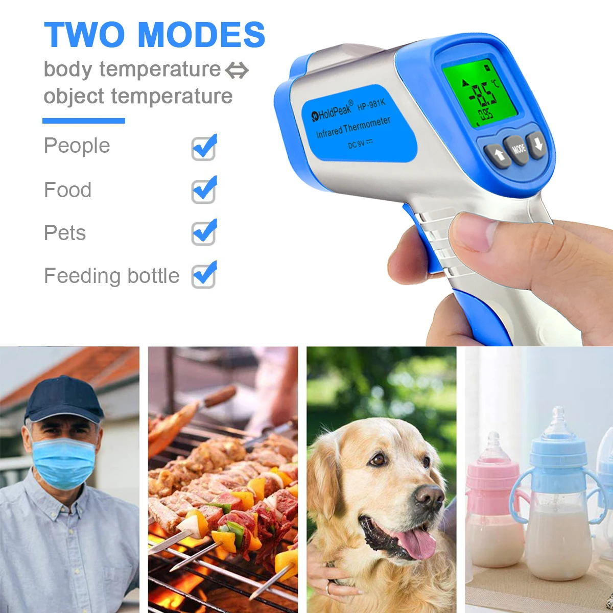 HoldPeak HP-981K-APP Infrared Forehead Thermometer Non-contact Design 32 Records Backlight High Temp Alarm Auto Shut Off