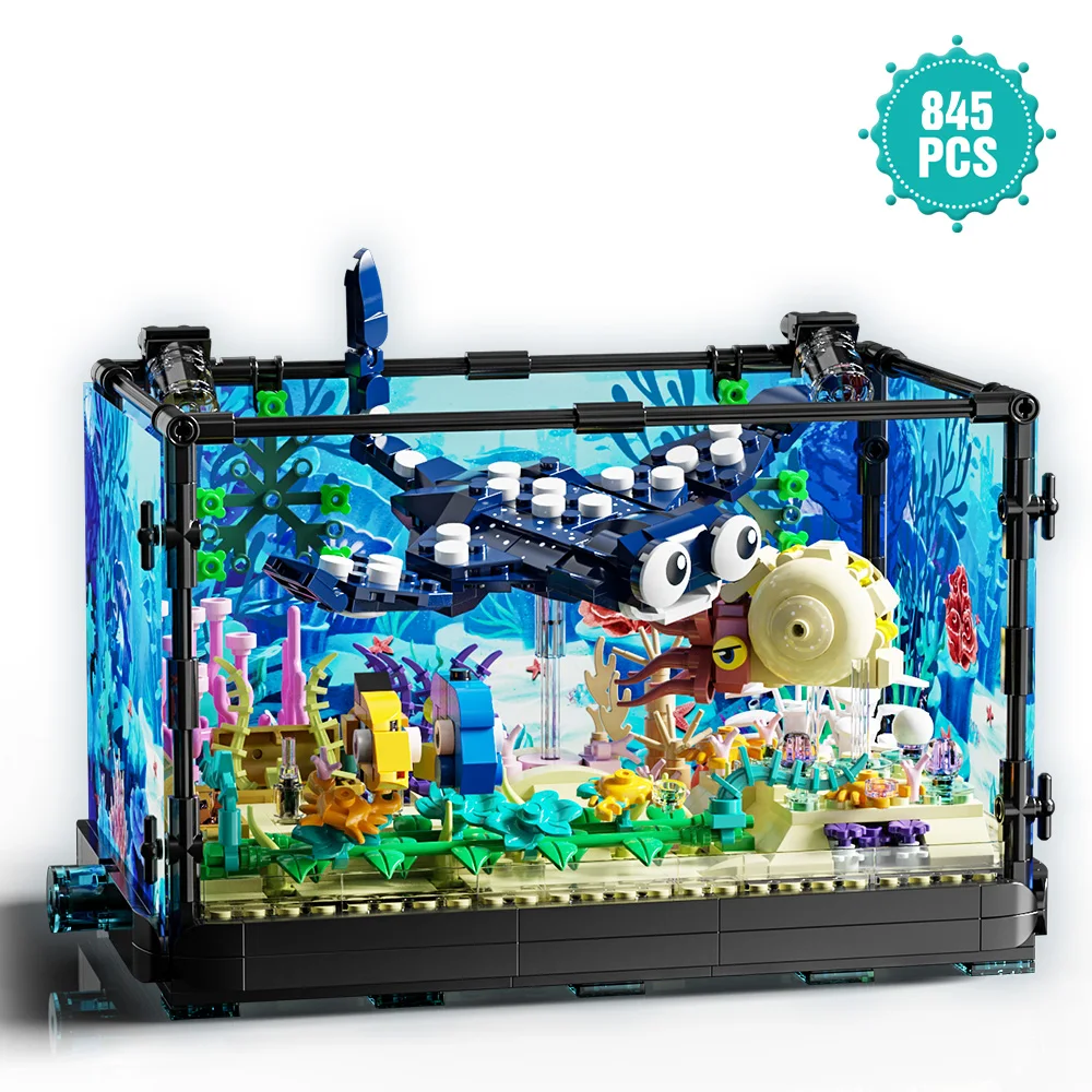 Aquarium bouwsteenset met licht, aquarium, zeeschildpad, bouwsteenspeelgoed voor kinderen vanaf 14 jaar, cadeau, woondecoratie