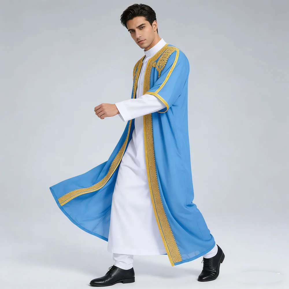 

Embroidery Islam Clothing Men Robe Traditional Arabic Costume Kaftan Muslim Man Moroccan Casual Long Dress Middle East Dishdasha