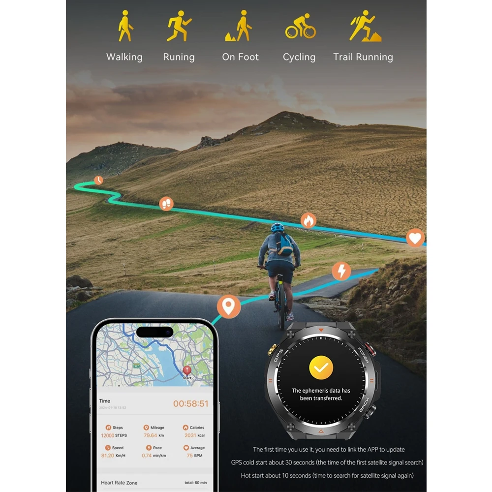 ساعة ذكية عسكرية T-Rex 3 بوليت في نظام تحديد المواقع البوصلة مقياس الارتفاع الجوي 10ATM IP69K مقاوم للماء AMOLED بلوتوث دعوة Smartwatch