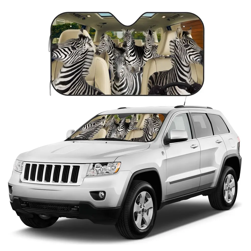 

Animal Zebra Driving Car Interior Front Windshield Sun Shade,White Hens Sunshade for Truck SUV- Blocks Uv Rays Protector Decor