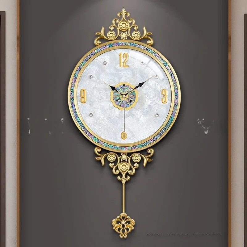 Living room European brass high-end shell wall clock Living room wall simple modern atmosphere