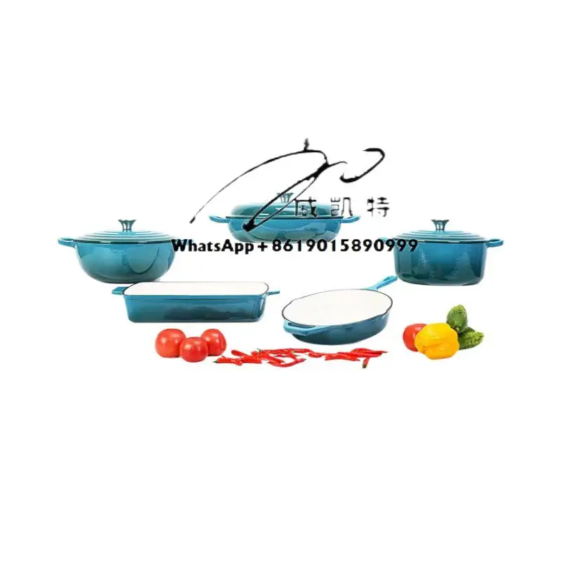 Home Kitchenware 5PCS Cast Iron Enamel Cooking Pot Set Non-Stick Cookware Luxury Cooking Pot Set for Home Use