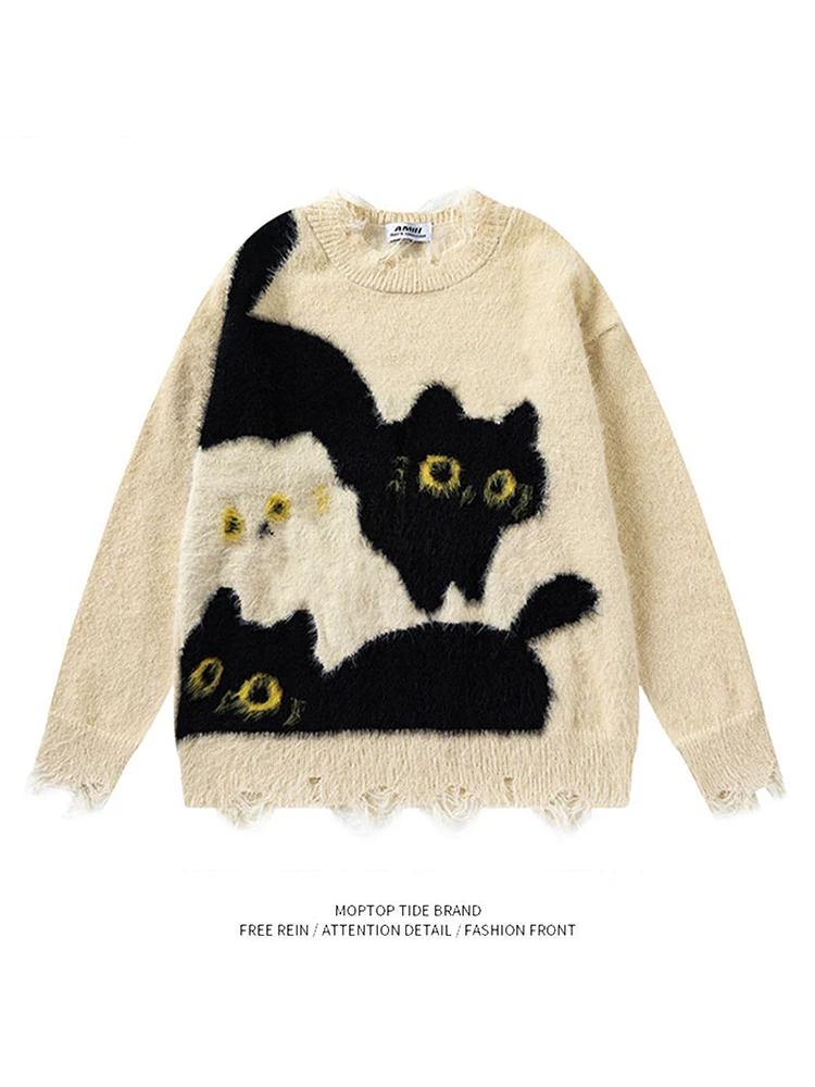 

Vintage American College Sle Knitted Sweater Cute Couple Fun Youthful Loose Fit Long Sve round Ne Pullover