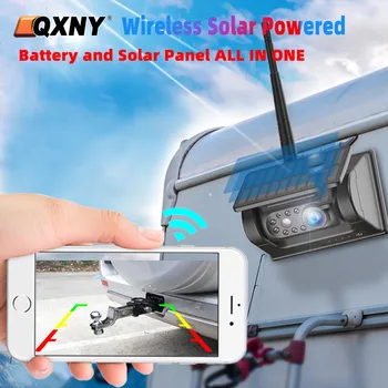 QXNY WiFi Solar Wireless Rear View Backup Camera IR Night Vision Waterproof Strong Magnet Base for RV Truck Car Lorry Camper Van
