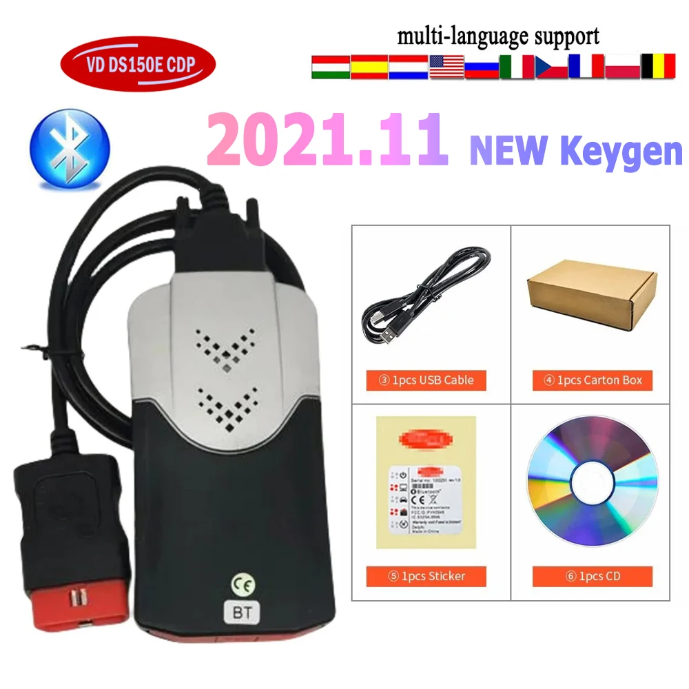 Original Diagnostic Tool New Vci 2021.11 Keygen Tnesf Delphis Orpdc Vd Ds150e Cdp Usb Bluetooth Obd Obd2 Scanner for Cars Trucks