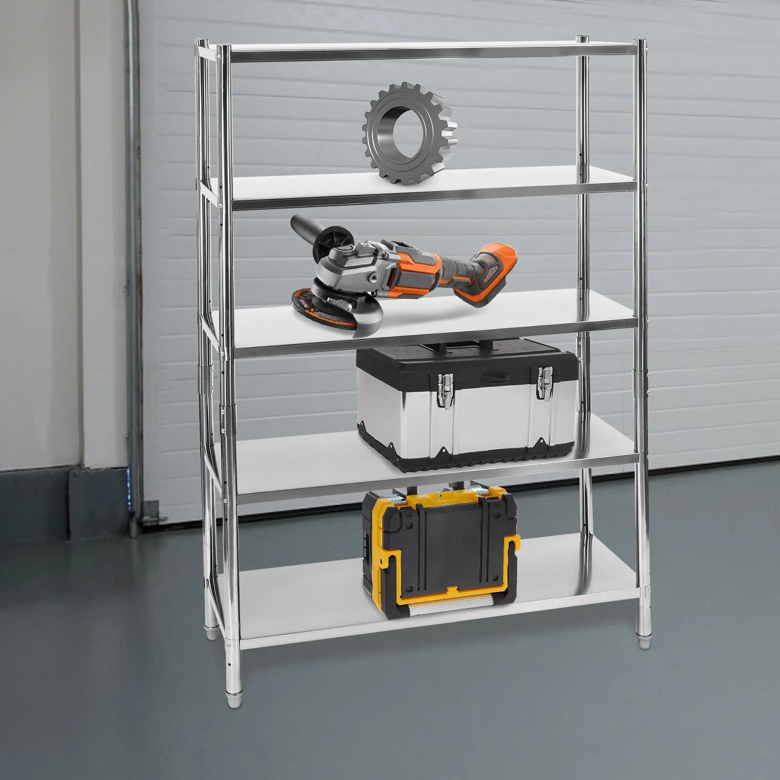 رفوف شديدة التحمل مكونة من 5 طبقات مقاس 47.2 بوصة عرض × 17.7 بوصة عمق × 70.9 بوصة ارتفاع - رف تخزين من الفولاذ المقاوم للصدأ بسعة 661 رطل للمستودعات والمرآب