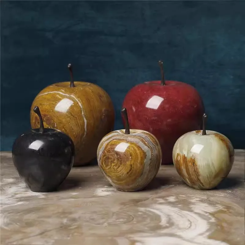 

High-grade ornaments Nordic solid natural marble crystal apple ornaments jade home decoration porch wine cabinet decoration