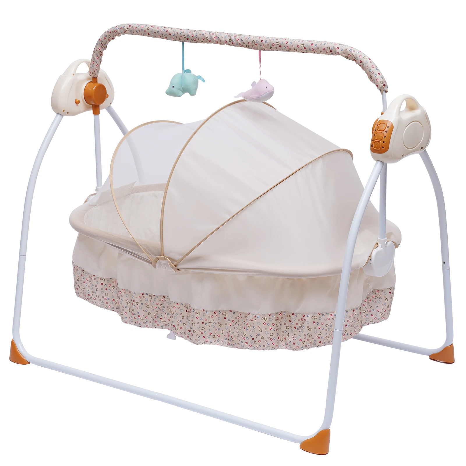 Electric Baby Crib Cradle Auto-Swing Newborn  Sleep Bed Infant with Bluetooth khaki