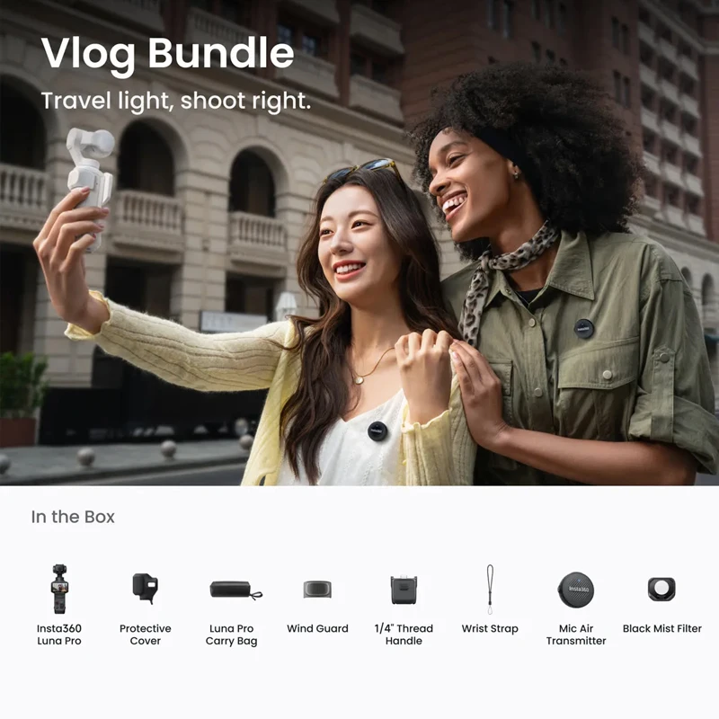 Insta360 Luna Pro Vlog Bundle 8K30Fps Dolby Vision Video 4× Highres Zoom 10-Bit I-Log