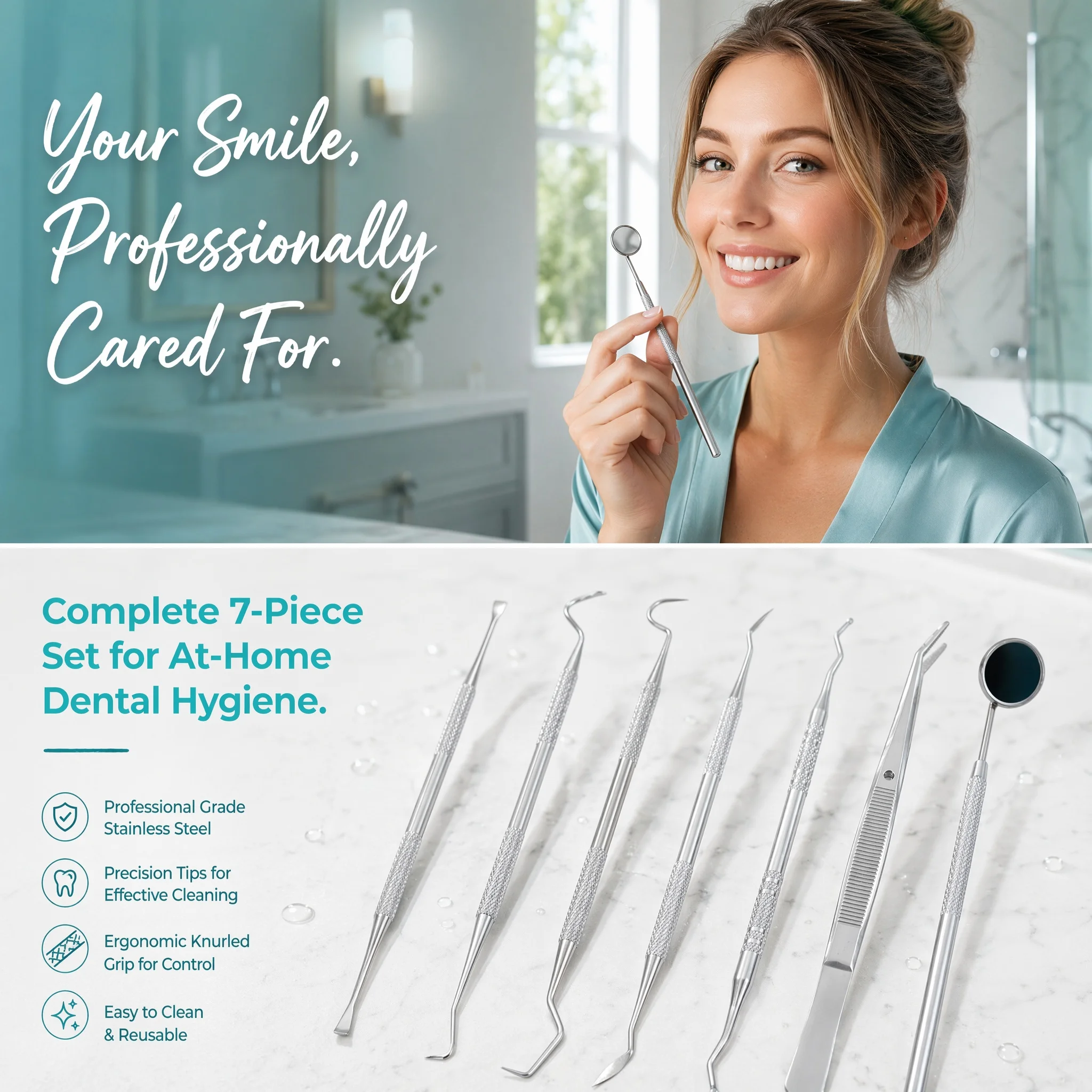 1pc Dental Hygiene Tools Set Stainless Steel Tooth Cleaner Plaque Remover Mouth Mirror Tartar Scraper Teeth Cleaning Tools