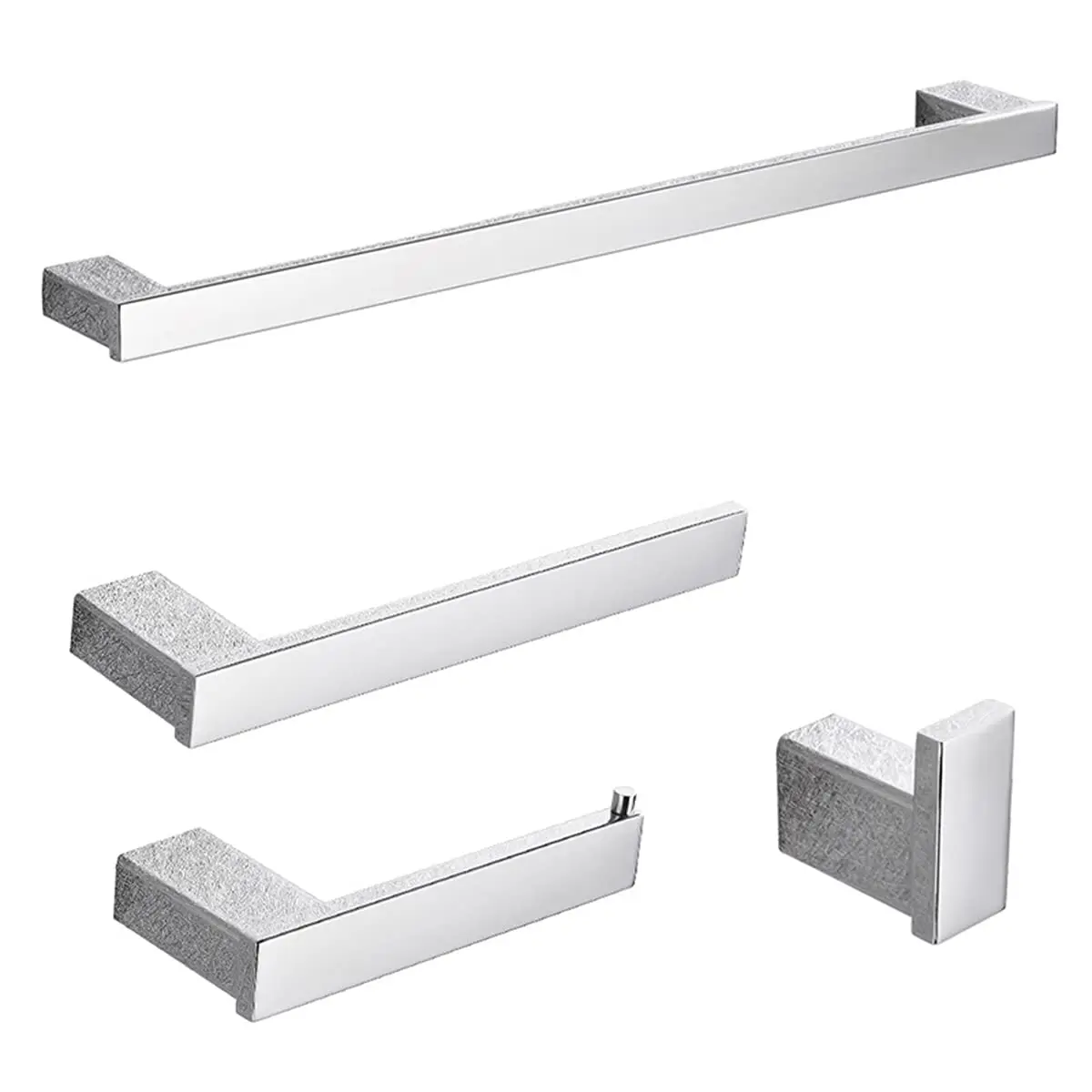 

4 Piece Bathroom Hardware Set Wall Mounted Robe Hook Towel Rail Rack Tissue Holder, Customized
