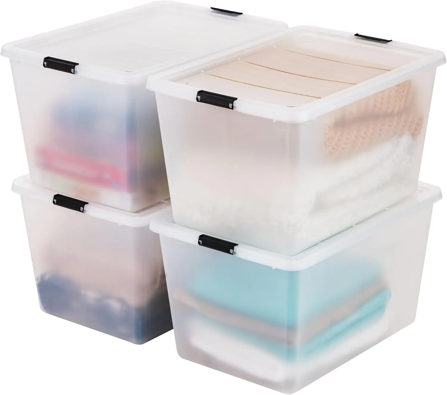 

Набор из 4 вместительных контейнеров с защелкивающимися крышками, 55-квартовые ящики для хранения для дома, офиса и организации пространства в классе