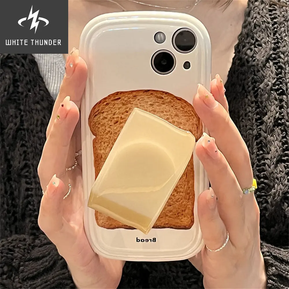 

Korean Lovely 3D Toast Butter Stand Holder Soft Phone Case For IPhone 12 11 13 Pro XR X XS Max Photo Frame Protective Back Cover