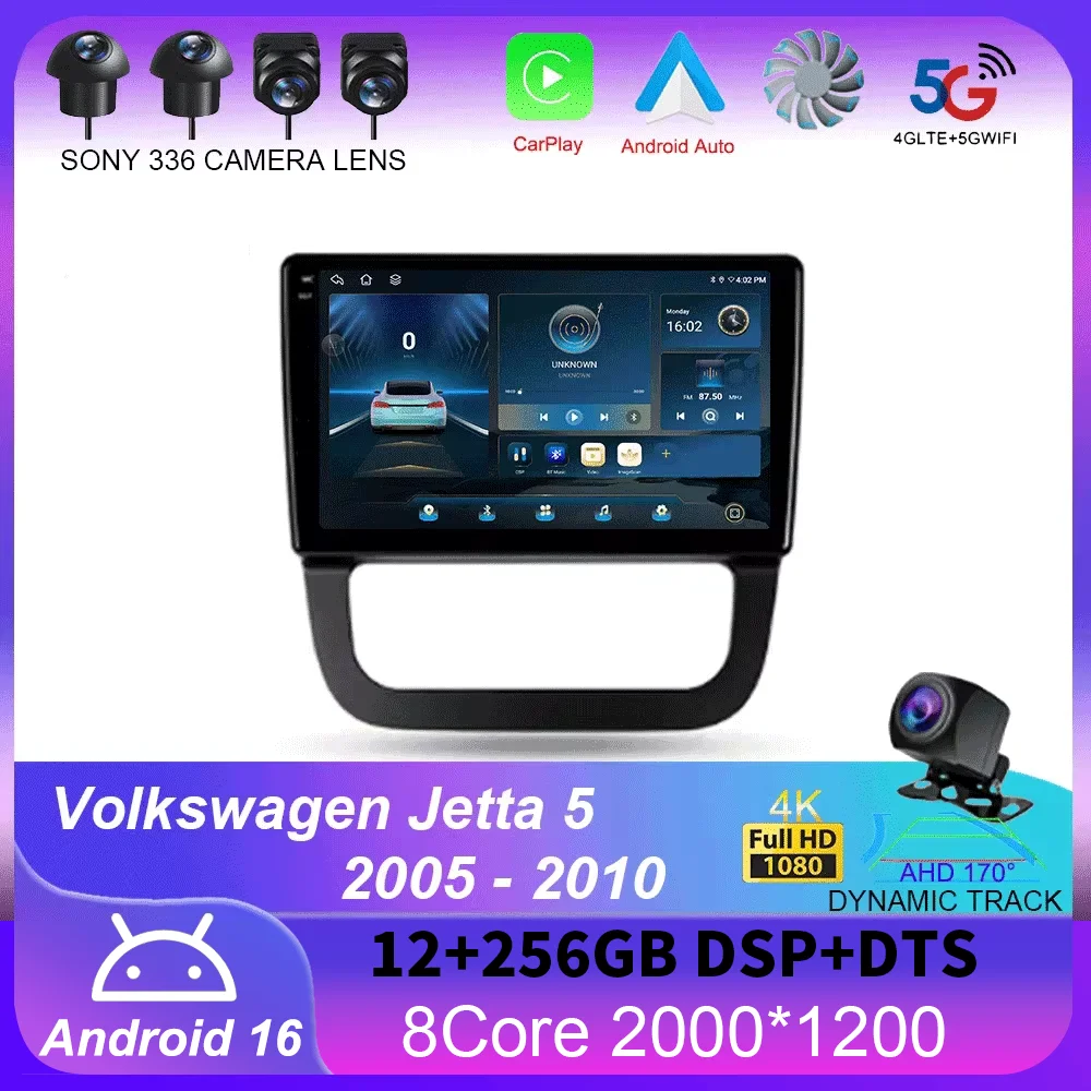 

For Volkswagen Jetta 5 2005 - 2010 Carplay Auto 4G+WIFI GPS Car Radio Navigation Multimedia Video Player Stereo BT Android 16
