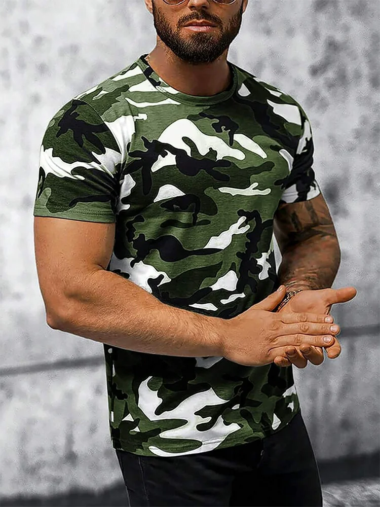 Camouflage Printed Men\'s T-shirt Summer Outdoor Sports Loose And Comfortable Men\'s T-shirt Daily Fitness Exercise Men\'s T-shirt