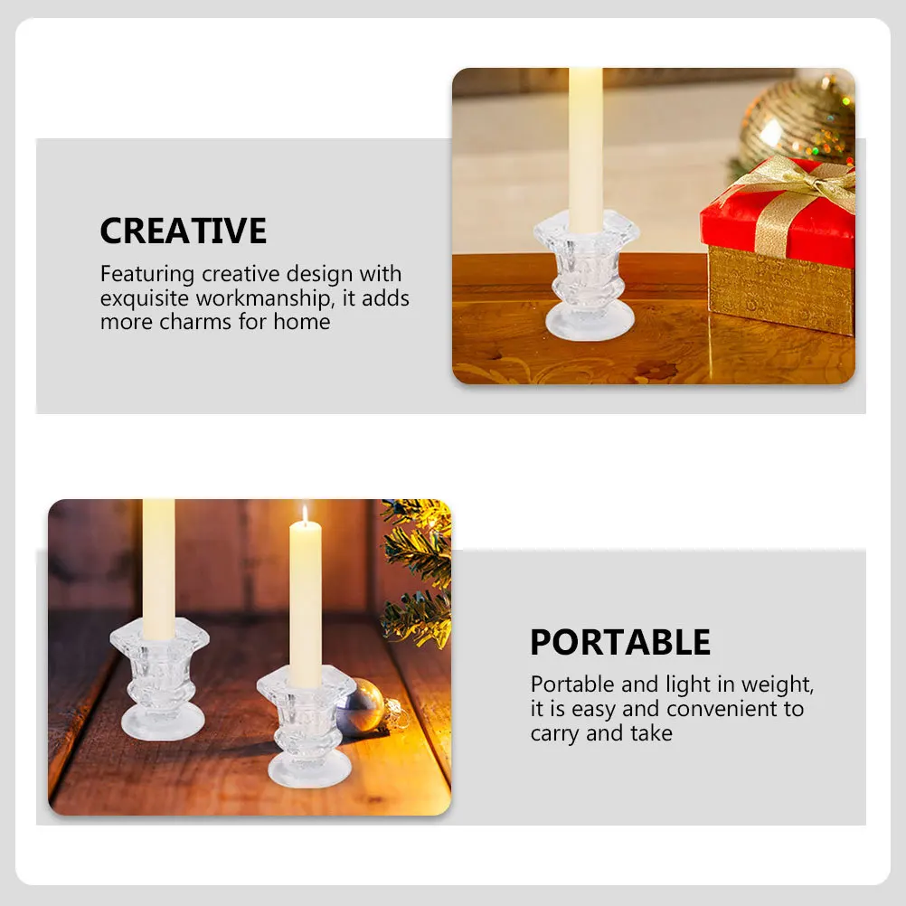 2Pcs Glass Candlestick Decor Sturdy Long Lasting Christmas Dinner Party Decoration Glass Holder