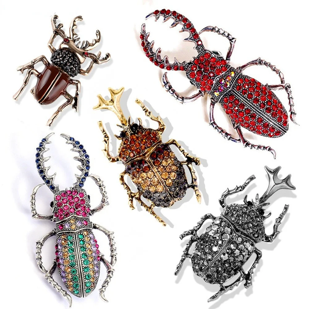 1Pc Beetles Enamel Pin Rhinestone Bugs Brooch Insect Brooches And Pins Scarf Bag Clip Accessories