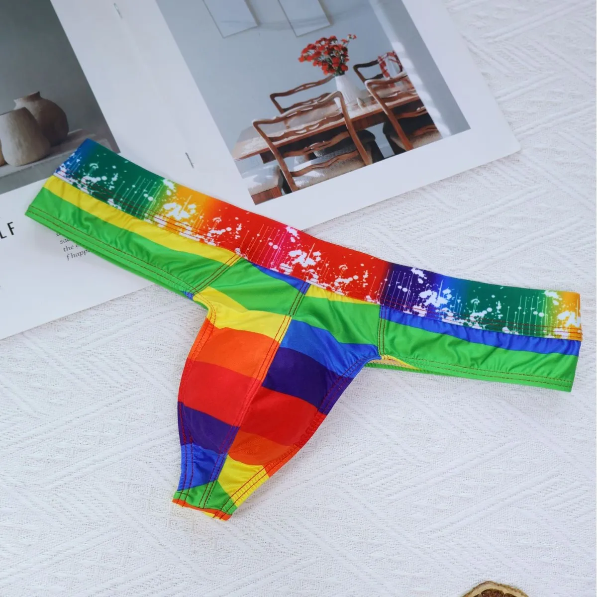 

Men's Erotic T Back Thong Gays Sexy Low Waist U Convex Pouch G-string Colorful Ice Silk Quick Dry Ultra-thin Cool Feel Underpant