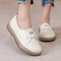 GKTINOO Women Sneakers 2025 Spring New Genuine Leather Loafers Women Casual Lace-up Women's Flats White Shoes