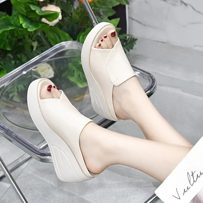 Women Sandals Women Slippers Black Wedge Platform Open Toe Women Orthopedics Thick Bottom Beach High Heels Slides