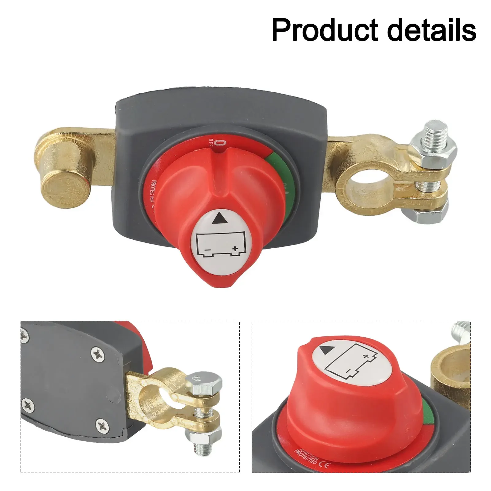 

Black Red Gold Battery Disconnect Switch Battery Switch 12-48V Systems 275A Rated Current Copper Studs And Nuts