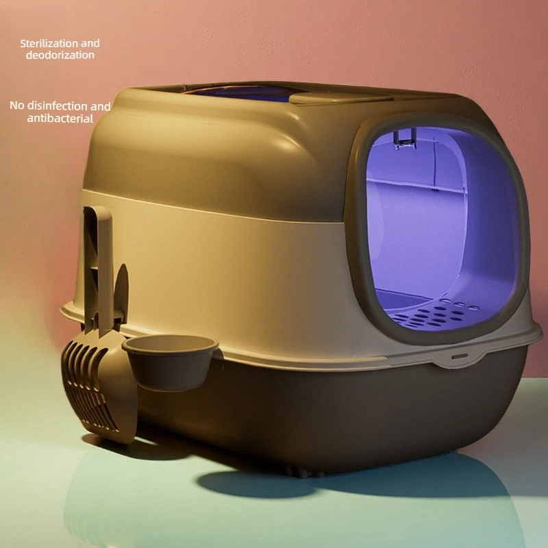 Extra Large Flip Top Fully Enclosed Double Door Cat Litter Box UV Sterilization Anti Odor Anti Splash Easy Clean Cat Toilet