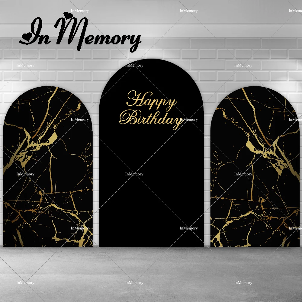 

Black And Gold Adult Birthday Party Arch Backdrop Cover Man Woman Chiara Wall Photography Background DoubleSide