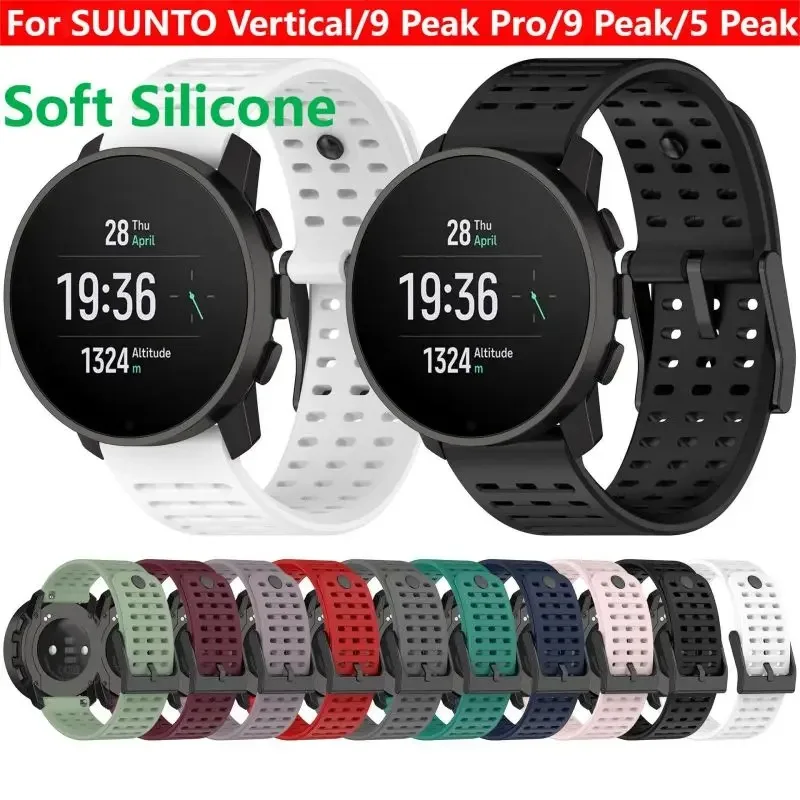 Pulseira de silicone para relógio inteligente SUUNTO, pulseira macia, pulseira vertical, acessórios esportivos, 9 Peak Pro 5, 22mm