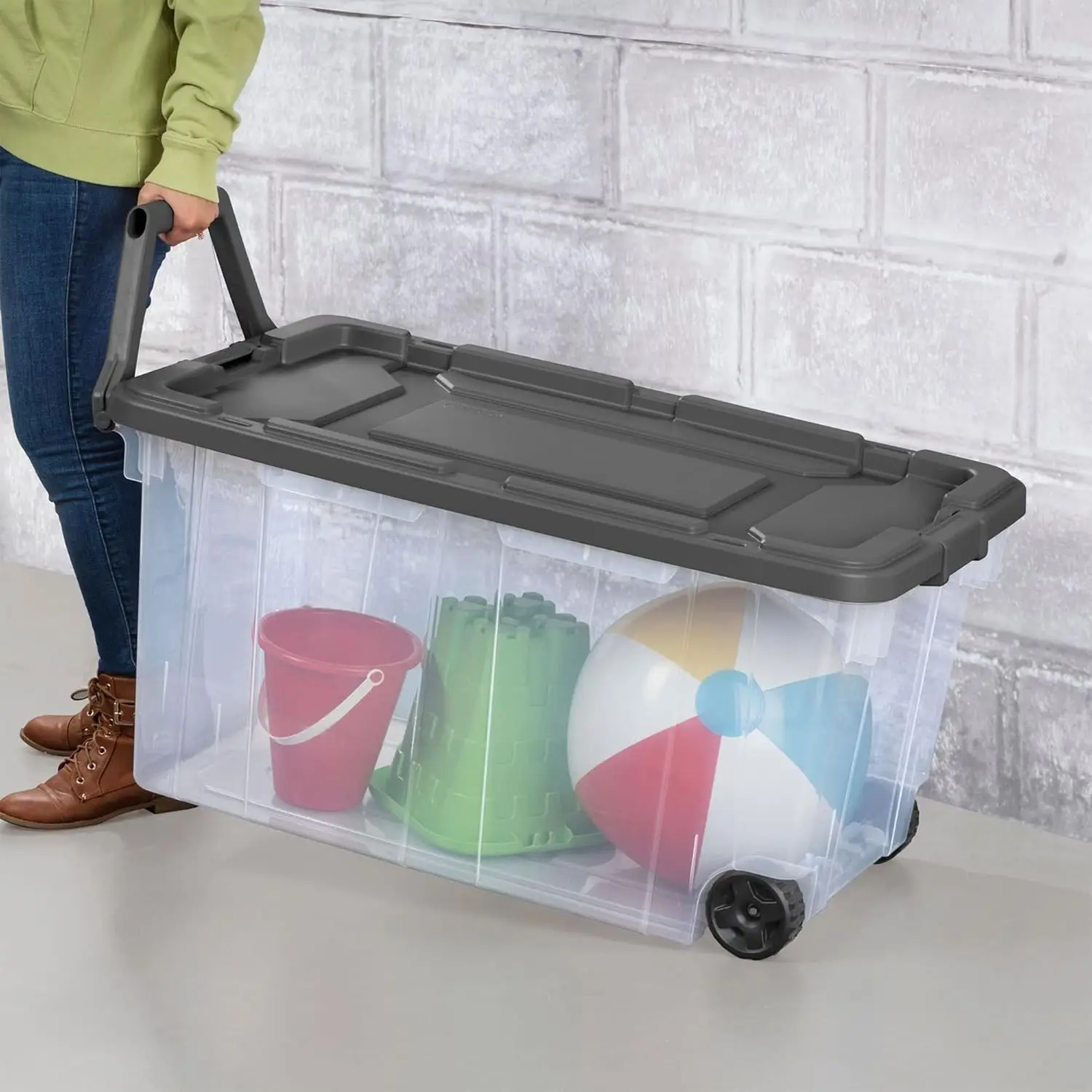 Storage Bin Container for Home, Garage, and Camping, 2-Pack, Clear Base & Gray Lid