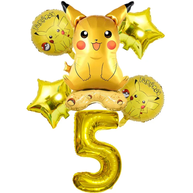 6pcs Cartoon Pokemon Pikachu aluminum foil balloon for childrens party Charmander Squirtle Bulbasaur birthday balloon decoration