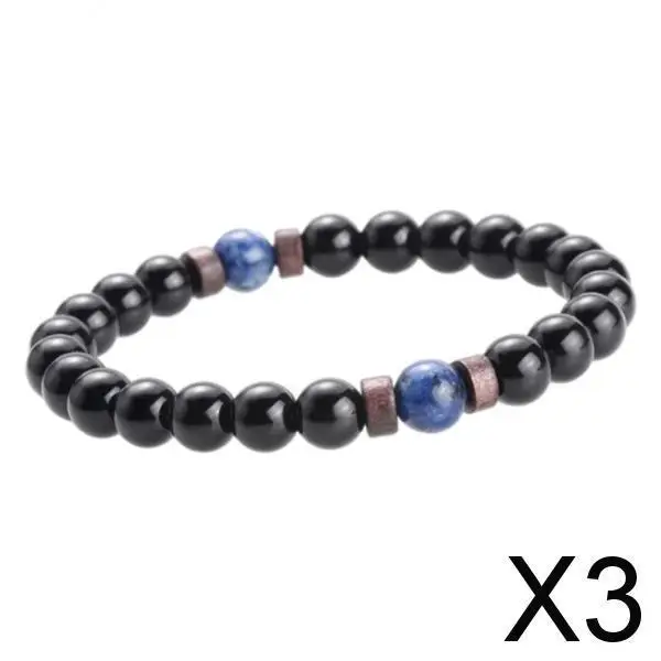 Pulseira natural de contas Moonstone para homens, pedra de lava, conexão ajustável, azul, pacote 3-4