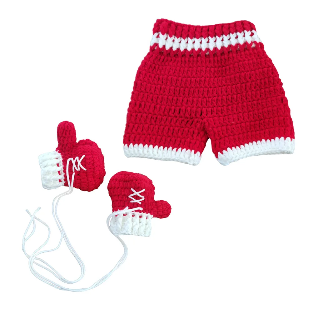 

1Set Red Baby Knitted Newborn Photography Props Creative Gloves Pants Outfit Baby Photo Accessories Infant Costume Set