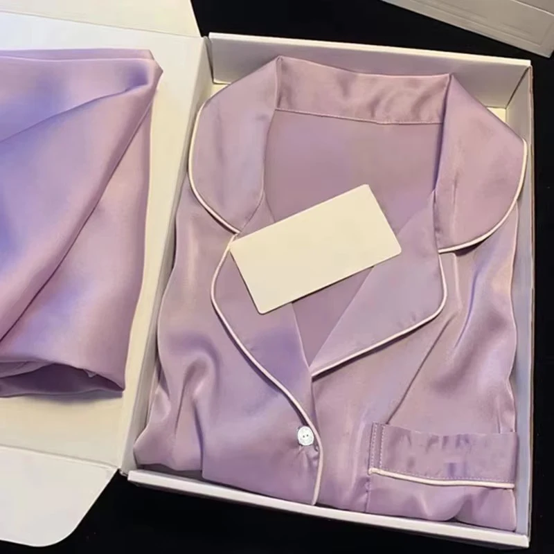 Pijama de seda de hielo de lujo para mujer, ropa de dormir ligera de alta calidad, estilo primavera y otoño, conjunto de manga larga para el hogar