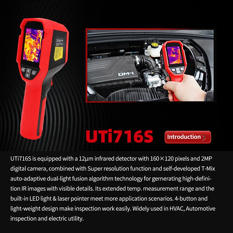 UNI-T Thermal Imager UTi716S 160x120 Pixels Handheld Thermal Imaging Camera Heating Equipment Inspection Automotive Inspect