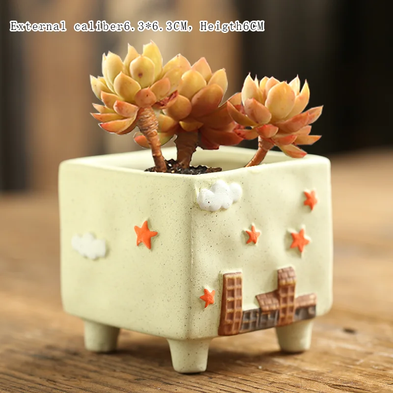 Flower Pot Painting Star Clouds Succulent Pot Cute Plant Garden Ceramic Planter Garden