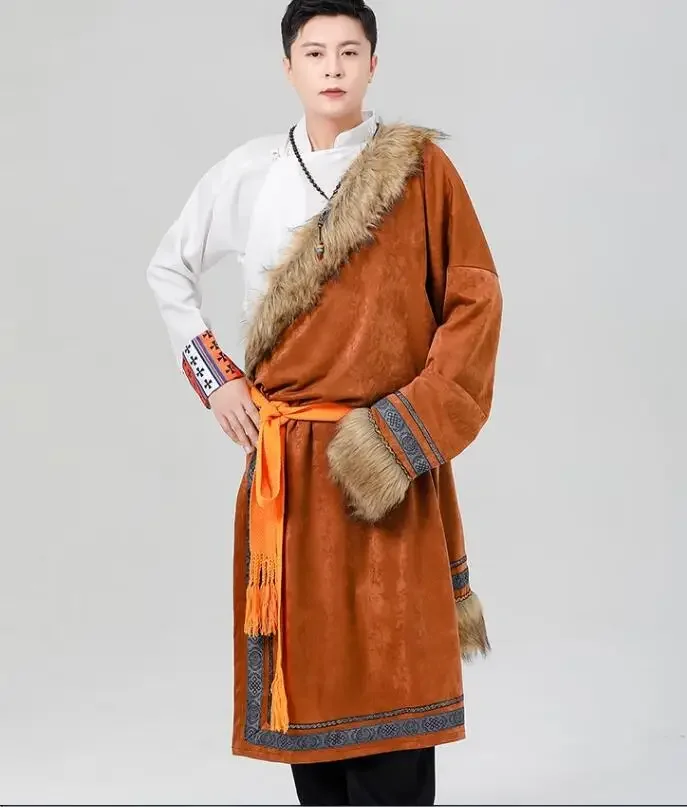 

Chinese Tibetan Performance Costume Winter Men's Thickened Xizang Traditional Tibetan Robe