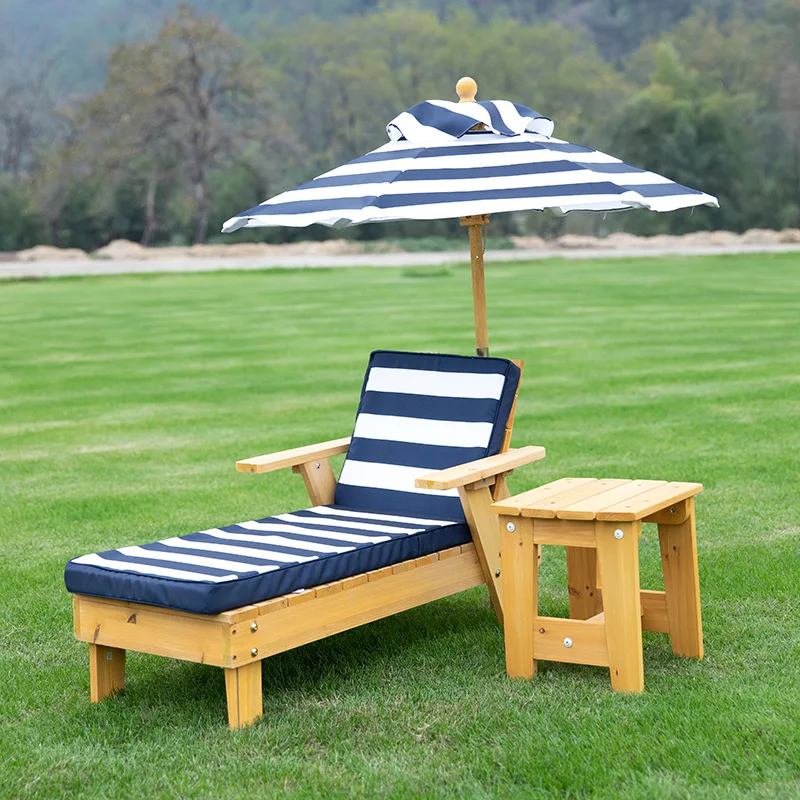 Modern minimalist outdoor cedar furniture chair four-piece set with umbrella