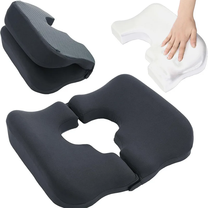 Memory Foam Cushion Ice Silk Breathable Office Chair Seat Cushion Hemorrhoids Cushion Coccyx Decompression Pad Hip Support Cushi
