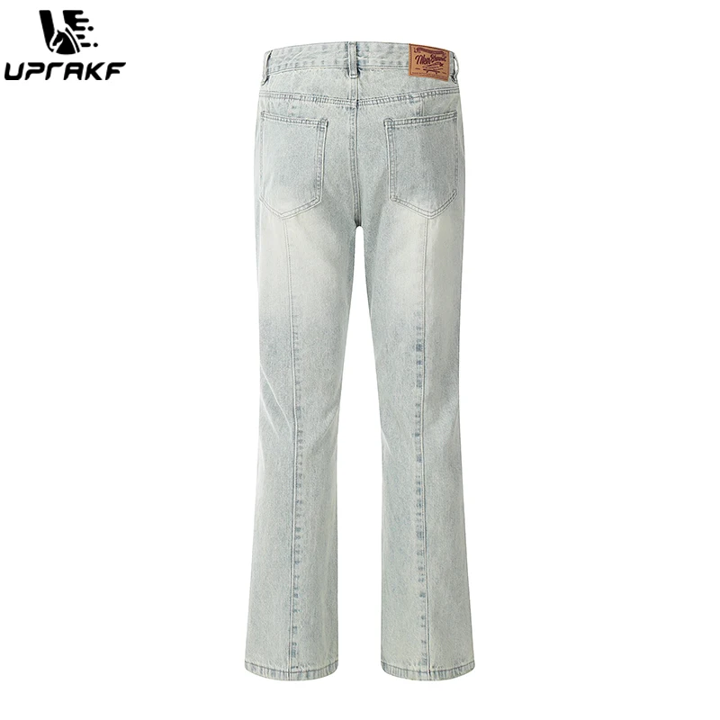 UPRAKF Spliced JeansBlack Streetwear Blue Denim Pants Casual Fashion Trousers Washed Harajuku Pocket