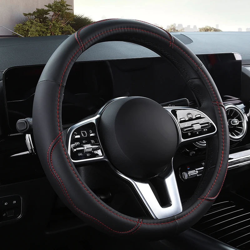 Car Anti-Slip Leather Steering Wheel Cover Universal Car Steering Wheel Protective Cover Fashion Style 38cm Pink