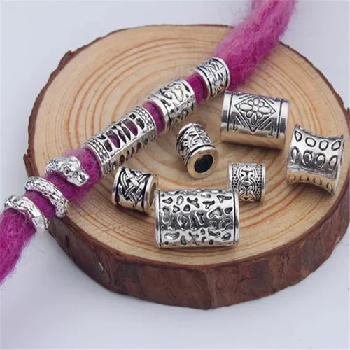 Imagen 2 del producto Anillos para el pelo de Metal plateado, 5 piezas, cuentas trenzadas, puños para el pelo, amuleto para tubo de Rastas, accesorios para trenzas DIY, herramientas de fijación