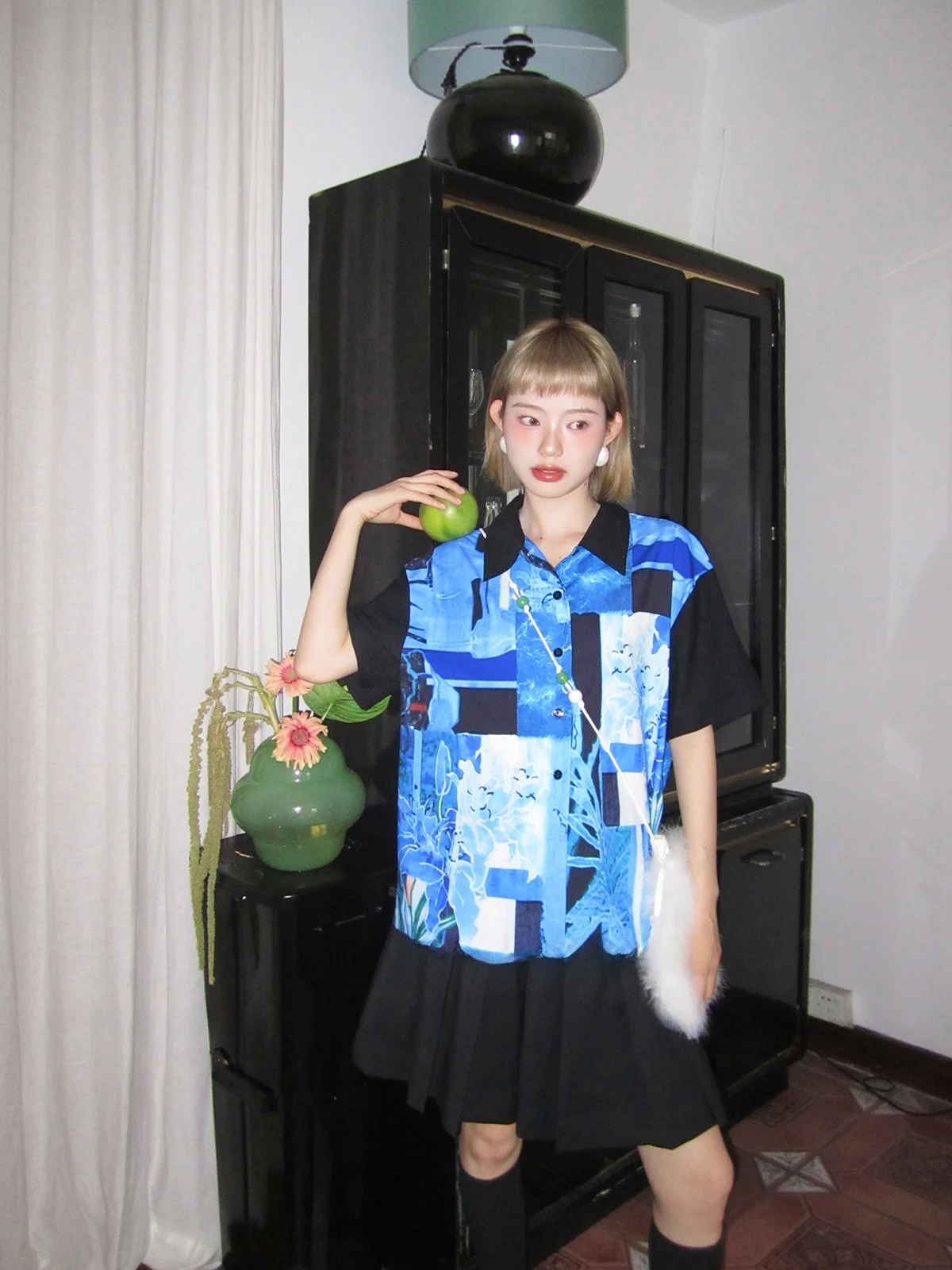 

Женская летняя блузка с оригинальным цифровым принтом «Морской бриз», синяя, в стиле «Островная девушка», удлиненная