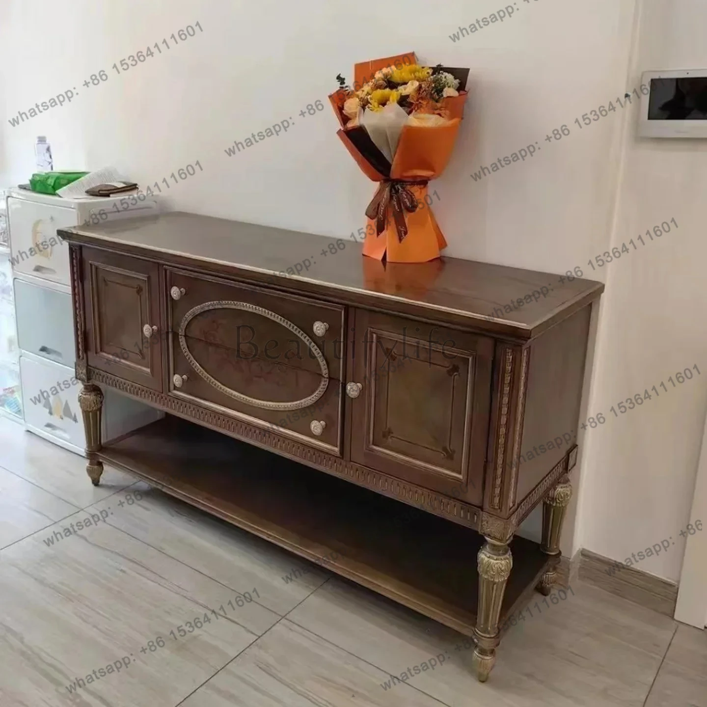 

American rural retro solid wood porch cabinet entry foyer decorative cabinet European locker display cabinet