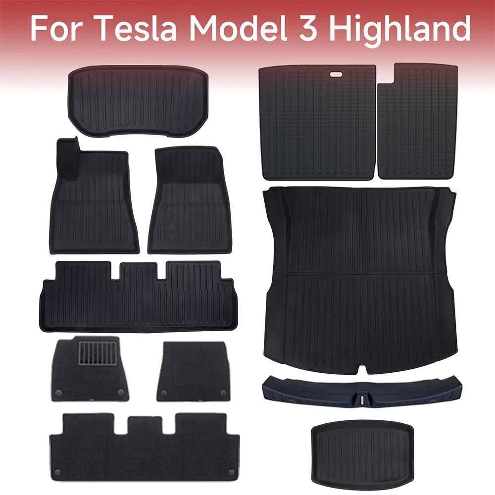 TESUPPORT Floor Mats for Tesla Model 3 Highland 2024-2026 Accessories TPE Anti-slip Waterproof Trunk Mat Cargo Liner