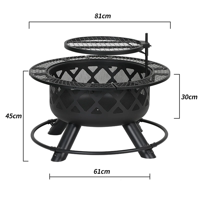 Multifunctional BBQ Grill Courtyard Barbecue Rack 360° Rotary Baking Mesh Fire Pit Outdoor Bonfire Furnace Wood Heating Basin