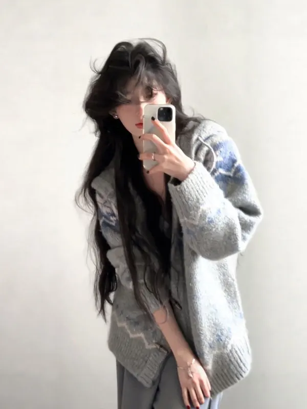 

Ретро-свитер в стиле Fair Isle, модный, уютный, с пуговицами, маленького размера, для зимнего сезона, с длинными рукавами, теплый.