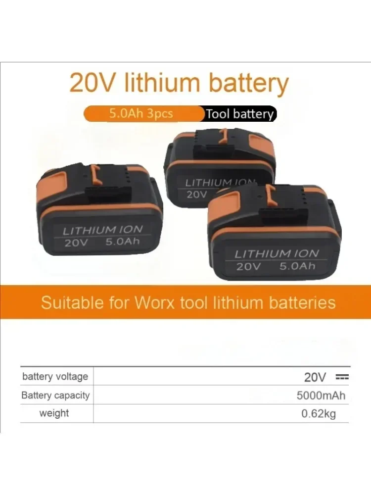 nieuwe 20V lithiumbatterij, compatibel met Worx gereedschapsbatterij 5,0 Ah-12,0 Ah - afbeelding 2
