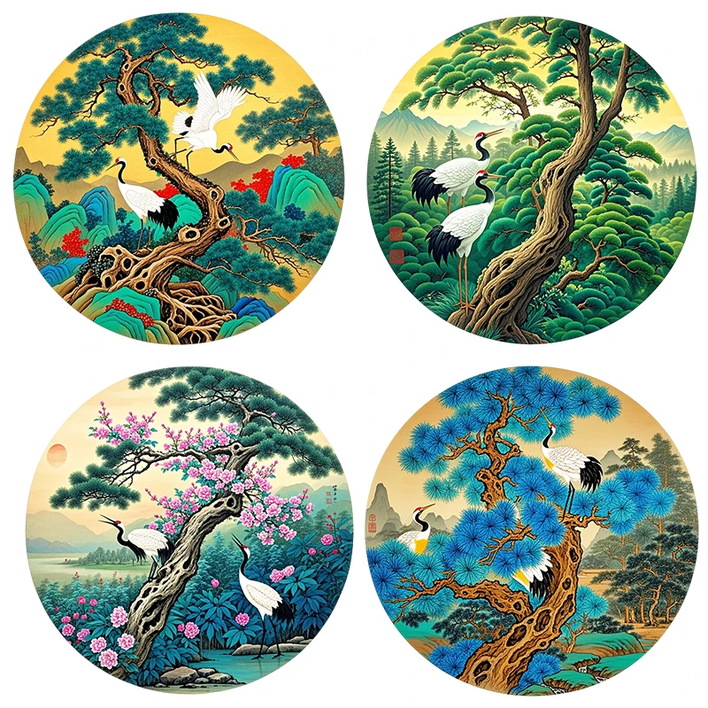 Three Ratels CD387 Crane in the pine forest Artistic wall stickers for home decoration