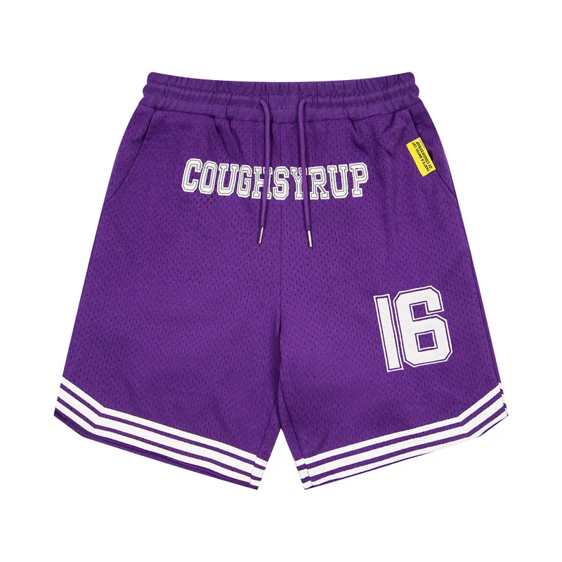 

Europe America Trend That's A Awful Lot of Cough Syrup Casual Shorts Men Women Embroidery Mesh Breathable Sports Shorts